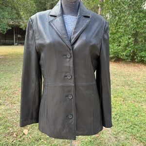 Vintage New Zealand Lambskin Leather Blazer Women’s Large Black Brown